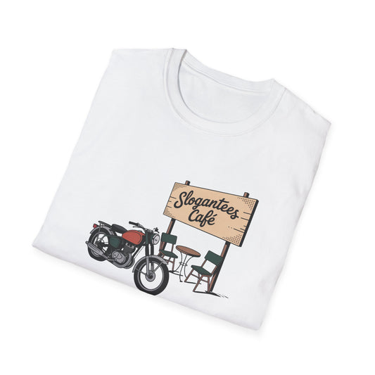 Cafe Motorbike T‑Shirt — "Slogantees Cafe" Vintage Motorcycle Coffee Tee