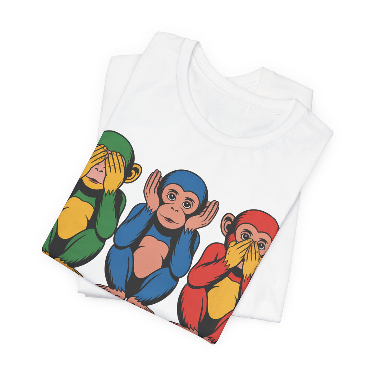 See No Evil Trio T-Shirt — Colorful Three Monkeys Graphic Tee