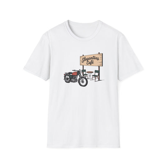 Cafe Motorbike T‑Shirt — "Slogantees Cafe" Vintage Motorcycle Coffee Tee