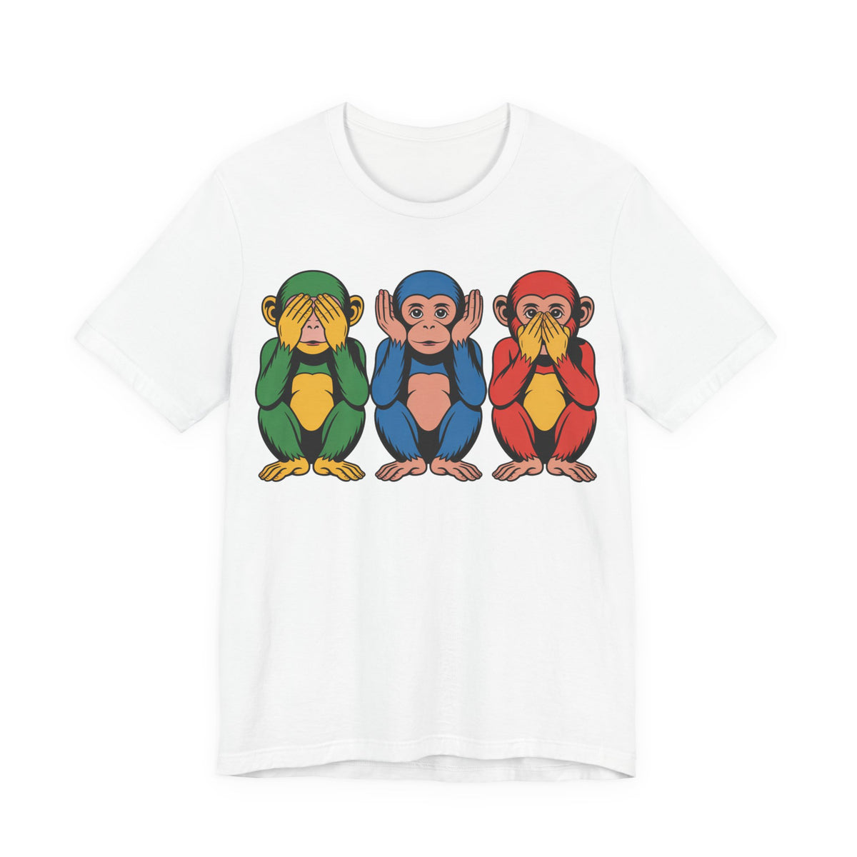 See No Evil Trio T-Shirt — Colorful Three Monkeys Graphic Tee