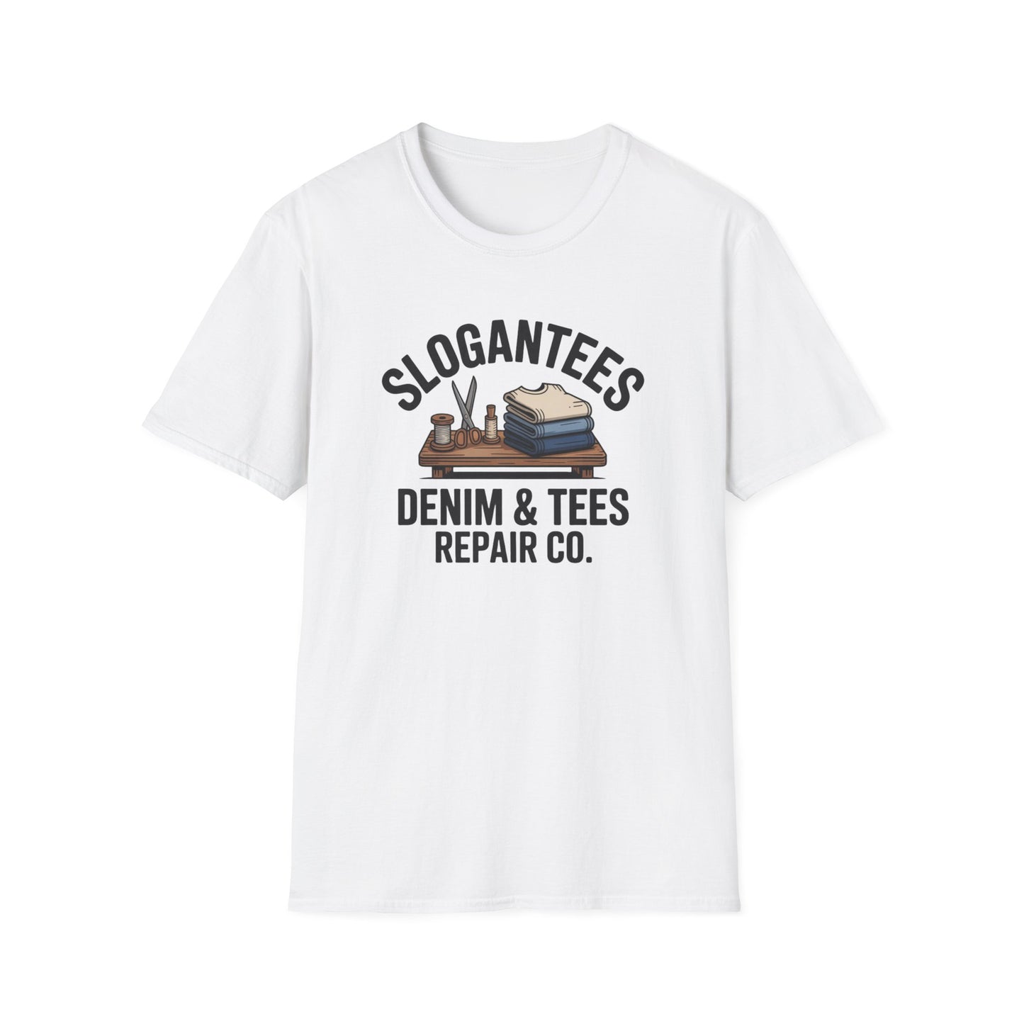 Repair Co. Graphic T-Shirt — "Slogantees Denim & Tees Repair Co." Vintage Workwear Tee