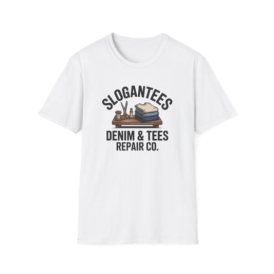 Repair Co. Graphic T-Shirt — "Slogantees Denim & Tees Repair Co." Vintage Workwear Tee
