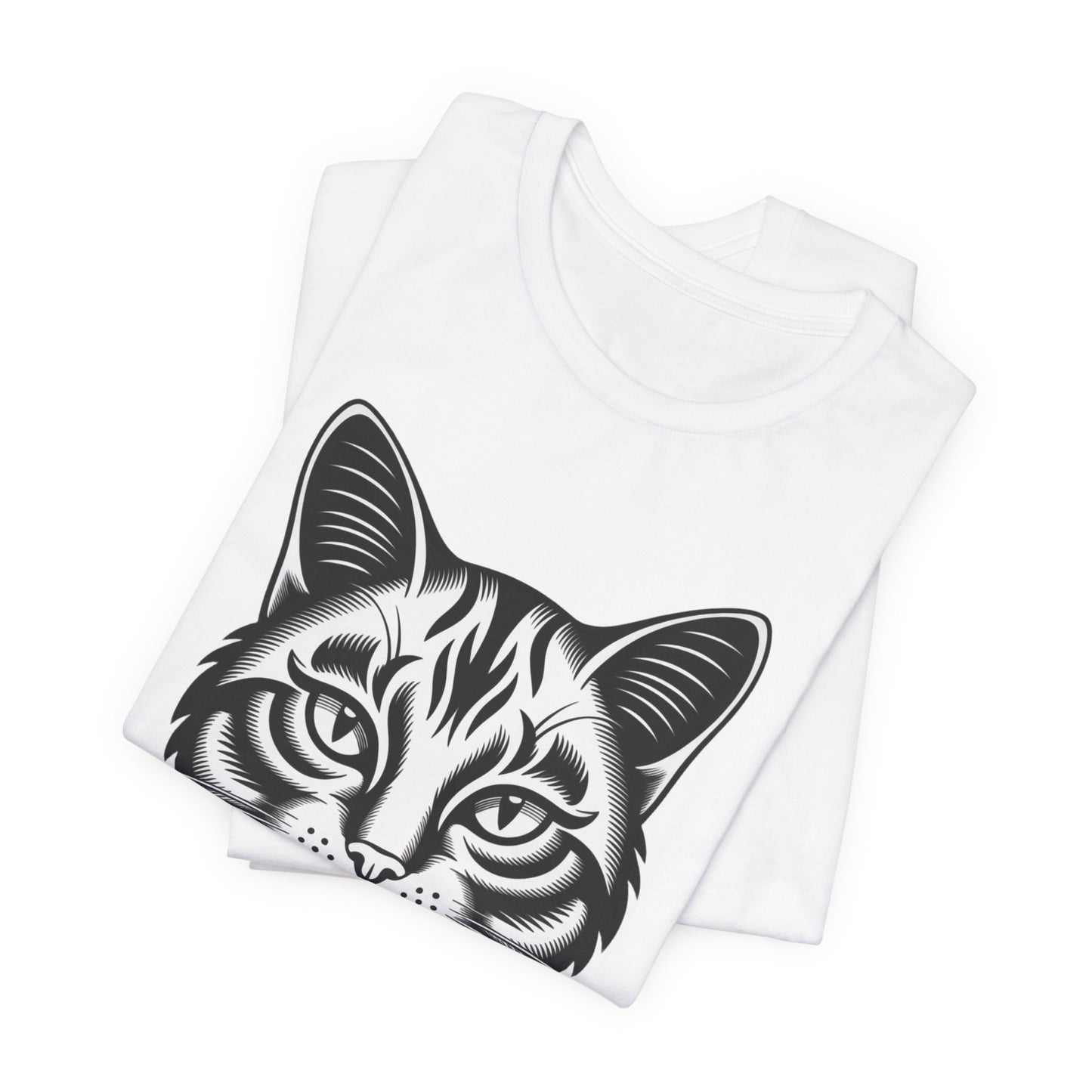 Cat Face T-Shirt — Bold Black Tribal Cat Portrait Tee