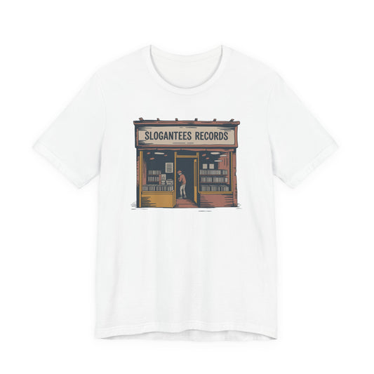 Record Shop Vintage Tee — “Slogantees Records” Retro Vinyl Store T-Shirt